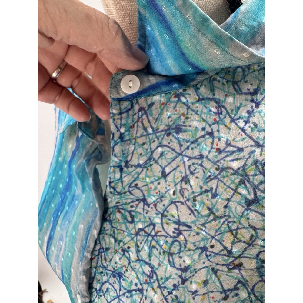 Nordstroms APNY Sheer Silk Top Medium Button Up Watercolor Wearable Art to Wear - Picture 9 of 16